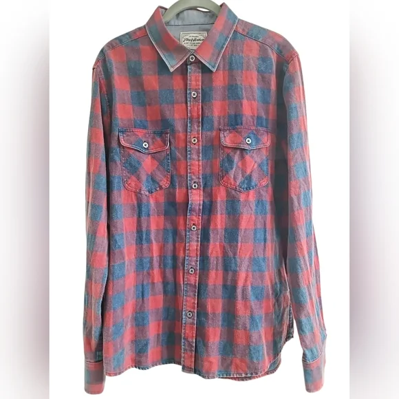 Flag & Anthem Navy Red Box Plaid Vintage Wash Button Up Shirt Mens Sz M - Picture 2 of 9